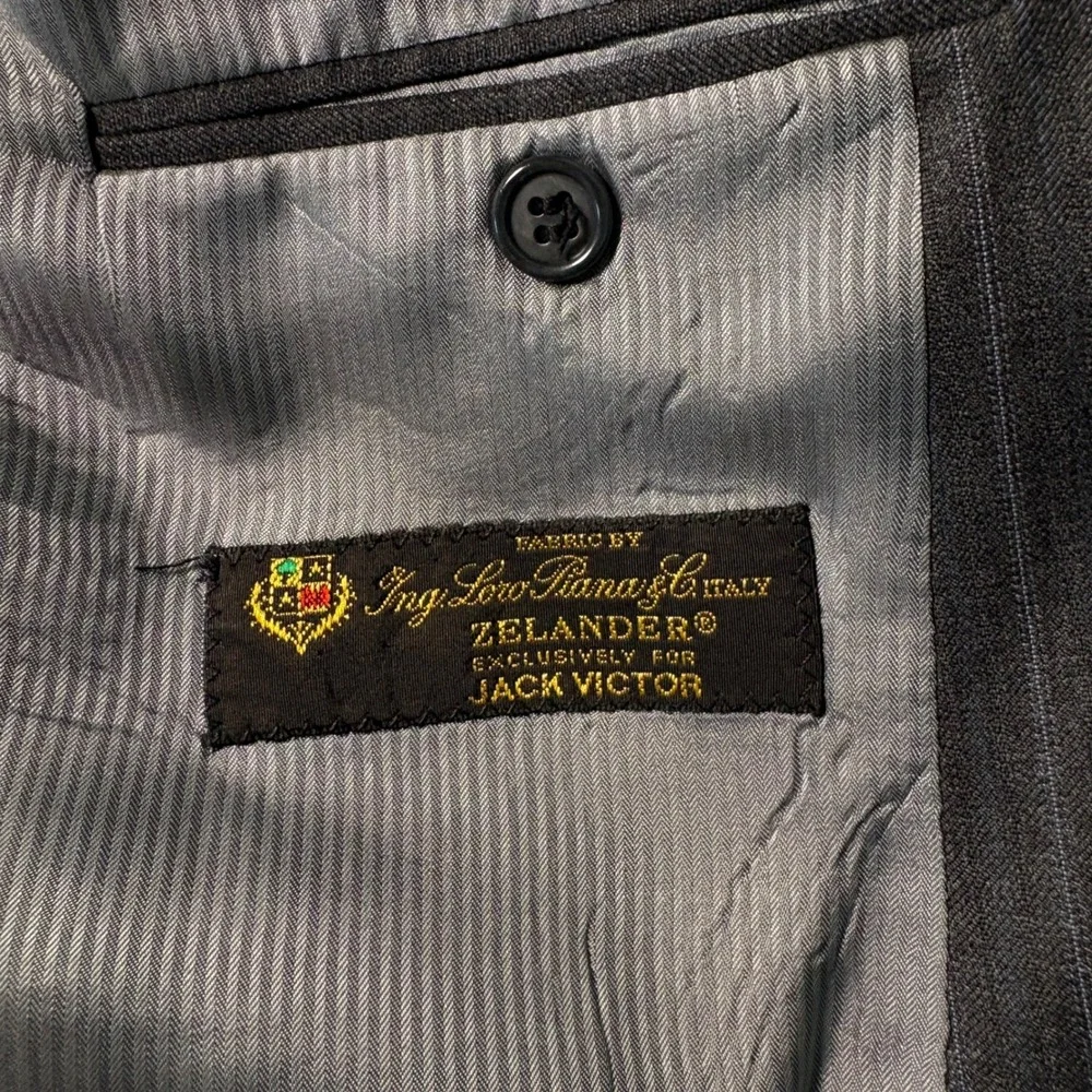 Jack Victor Loro Piana Zelander Wool Pinstripe Blazer 46R Charcoal Gray Men Coat